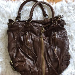 Brown fringed back to school bag